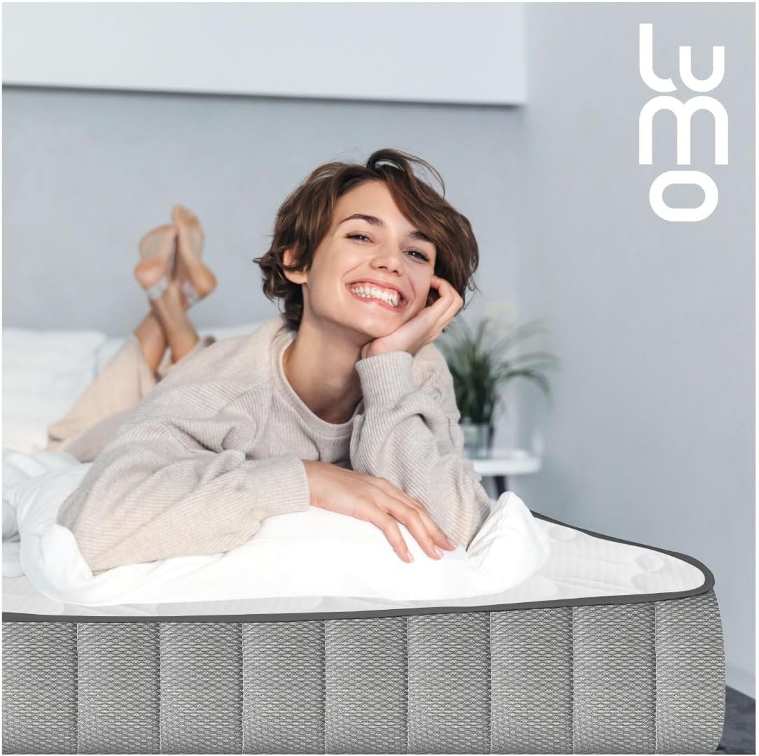 LUMO HOME Colchones Premium de Memory Foam Brinda Frescura al Dormir Anti Ácaros de Grosor Transpirable e Hipoalergénico Blanco (23 cm, Matrimonial)