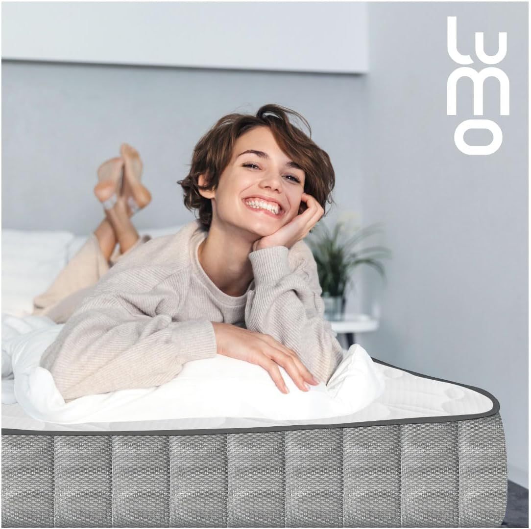 LUMO HOME Colchones Premium de Memory Foam Brinda Frescura al Dormir Anti Ácaros de Grosor Transpirable e Hipoalergénico Blanco (23 cm, Matrimonial)