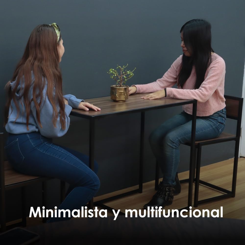 Juego de Comedor Industrial de Madera y Metal | Mesa con Sillas o Bancas | Set para 2 o 4 Personas (4 Sillas - Set para 4 Personas)