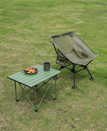iClimb mesa de camping ultraligera, compacta, plegable con bolsa de transporte (Verde reforzado - L)