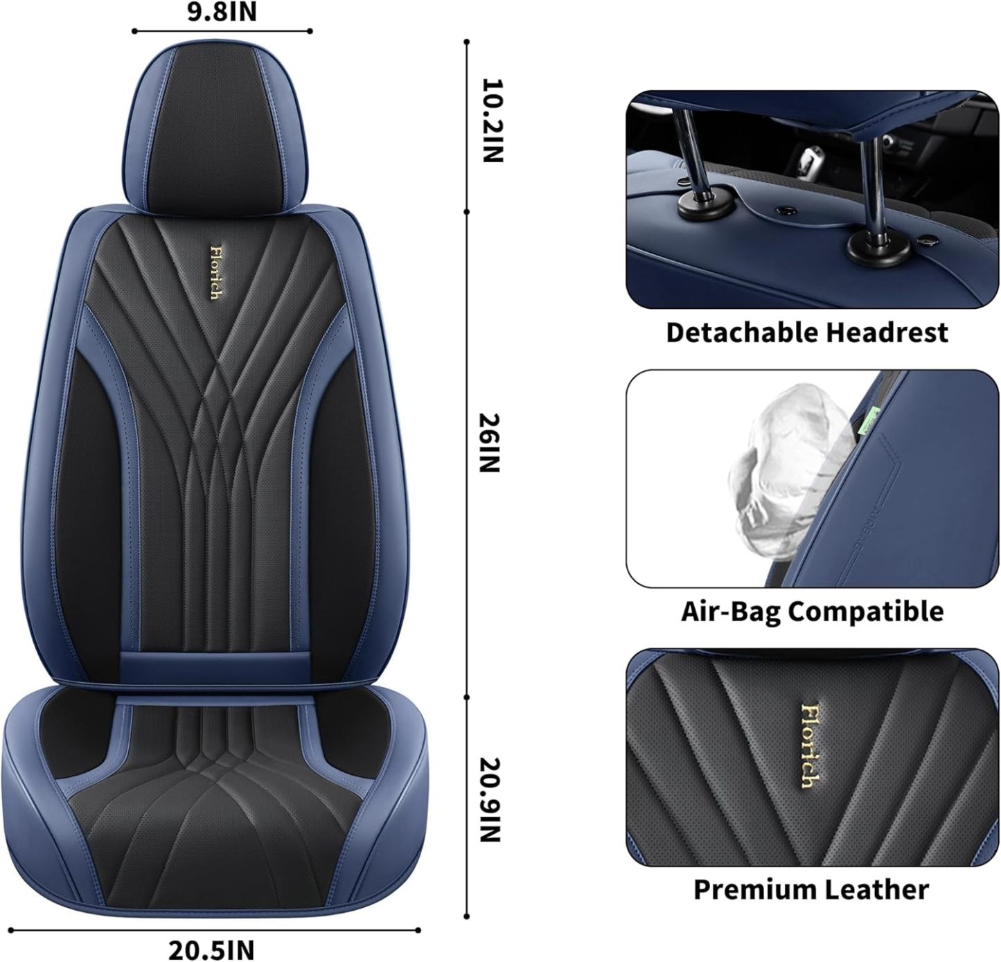 FLORICH - Juego completo de fundas de asiento de piel, fundas universales para 5 asientos, protector de asiento de coche, cojín de piel para asiento de coche, fundas de asiento de automóvil marrones,