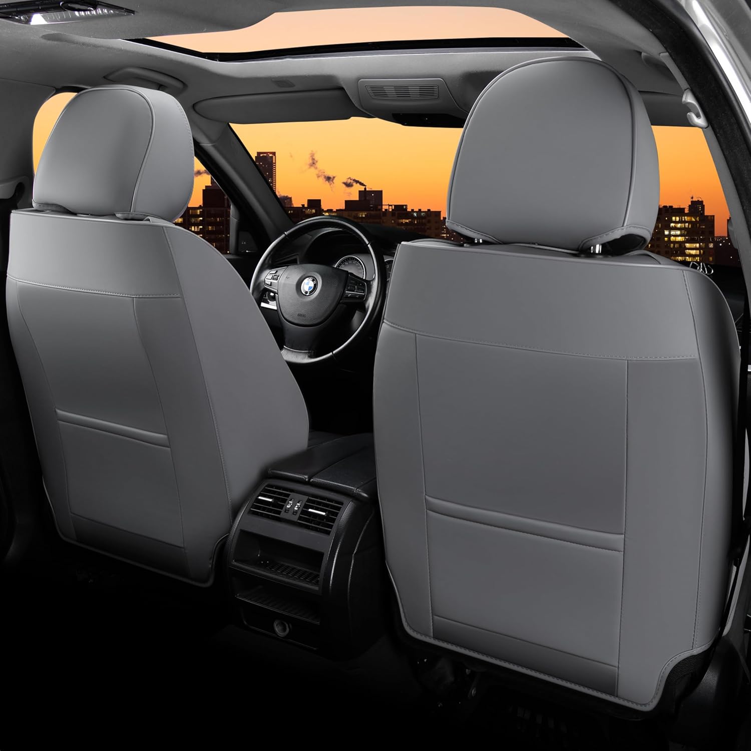 FLORICH - Juego completo de fundas de asiento de piel, fundas universales para 5 asientos, protector de asiento de coche, cojín de piel para asiento de coche, fundas de asiento de automóvil marrones,
