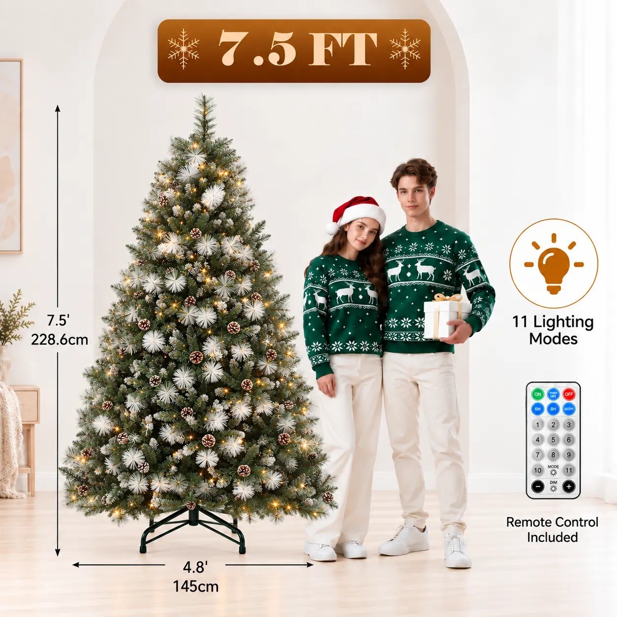 【11 modos de iluminación】 Árbol de Navidad artificial YITAHOME (disponible en 4,5 / 6 / 7,5 / 9 pies) con puntas de PVC y luces de color blanco cálido; ideal para la decoración del hogar o la oficina.