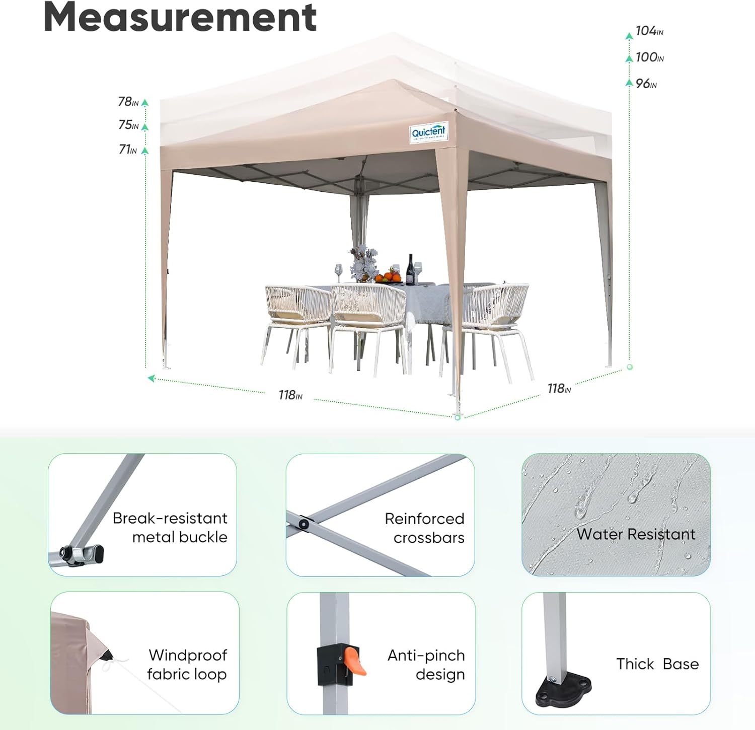 Quictent - Tienda de campaña desplegable de privacidad de 10 x 10 pulgadas con paredes laterales y ventanas ventiladas enrollables, configuración para una persona, fácil refugio para eventos