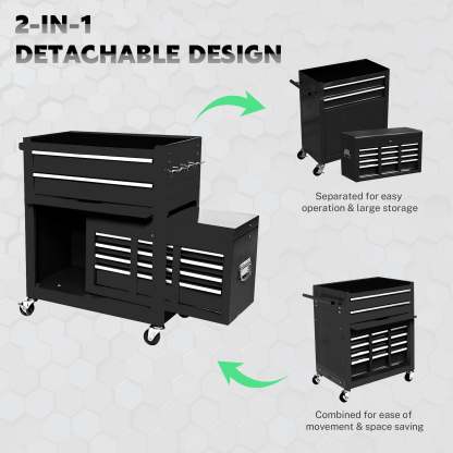 Seizeen Caja de herramientas y gabinete 2 en 1, organizador de caja de herramientas con ruedas de 8 cajones de gran capacidad, con ruedas, con cerradura, negro ----- Guantes