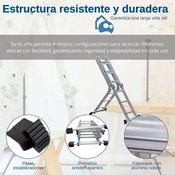 Escalera Bluelander 3.3 Metros, Escalera Multiposiciones, Plegable, 12 Peldaños, Antideslizante