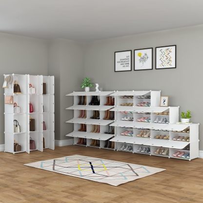 HOMIDEC - clóset de almacenamiento de zapatos, 48 pares de zapateros de 3 por 8 niveles, organizador de zapatos para ahorrar espacio, para clóset, pasillo, sala de estar, recámara, cochera (blanco)