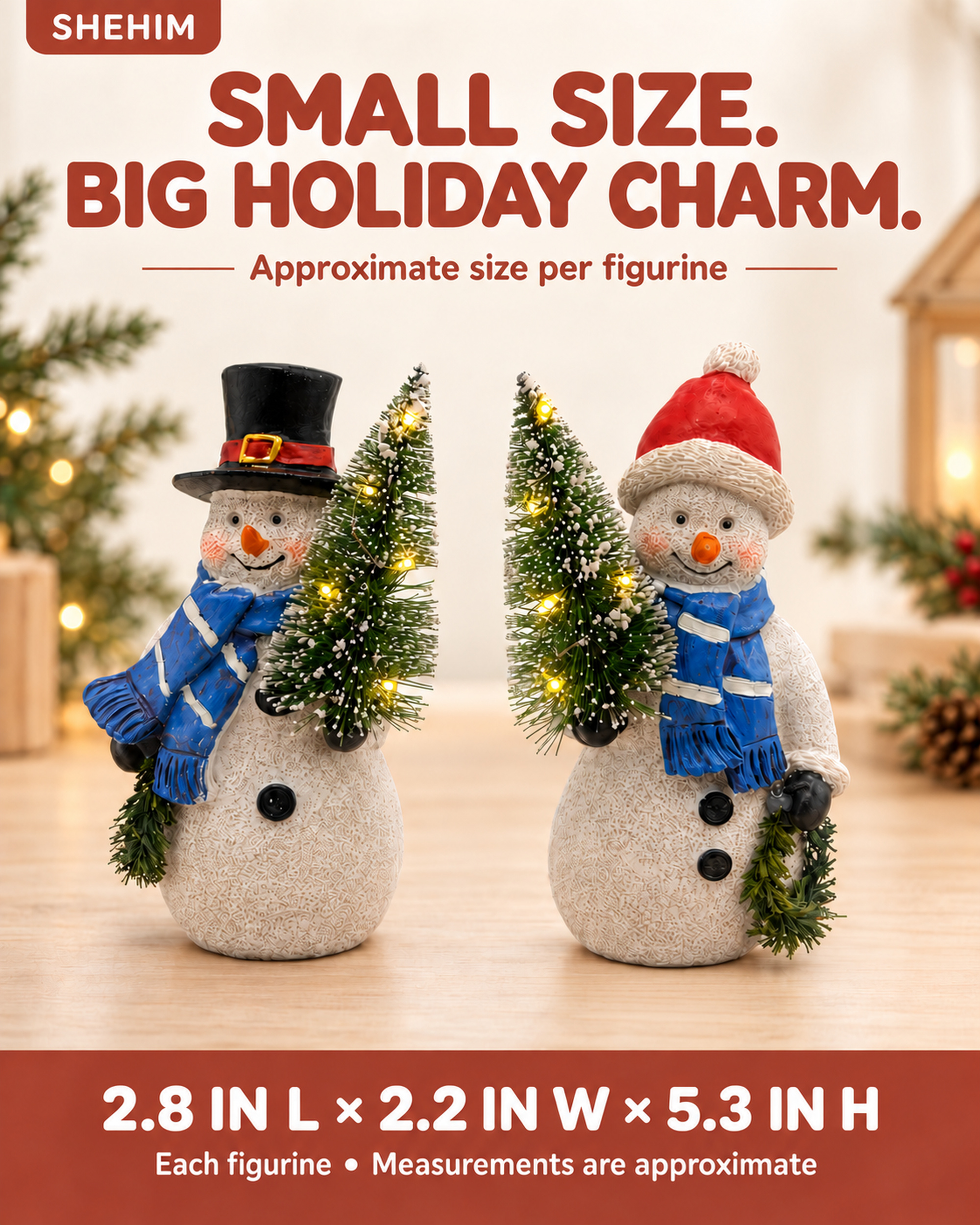 Ayn Craft Christmas Decorations Indoor Lighted Resin Snowman Figurines Duo 5.3'' Tall
