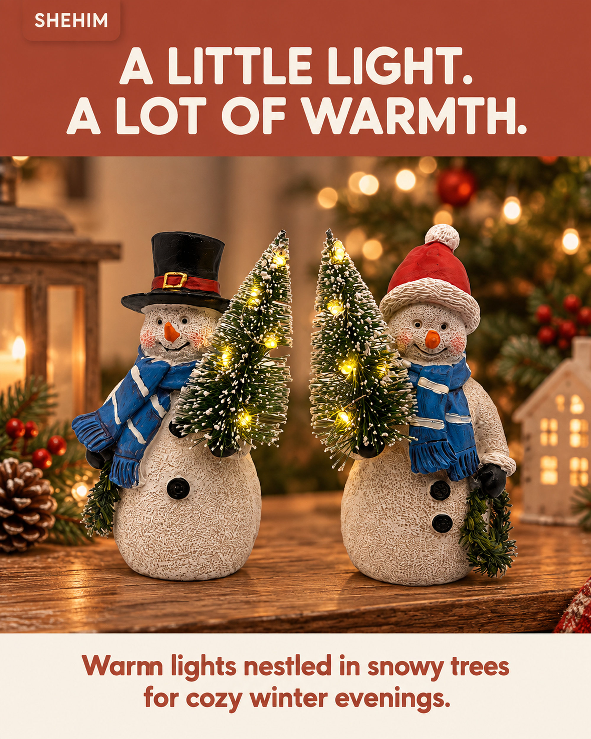 Ayn Craft Christmas Decorations Indoor Lighted Resin Snowman Figurines Duo 5.3'' Tall