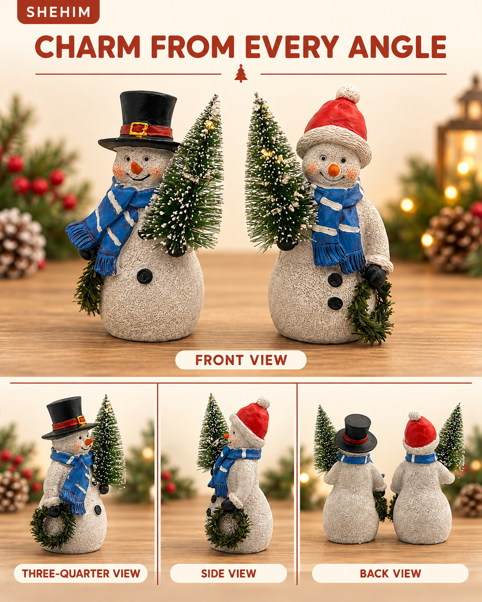 Ayn Craft Christmas Decorations Indoor Lighted Resin Snowman Figurines Duo 5.3'' Tall