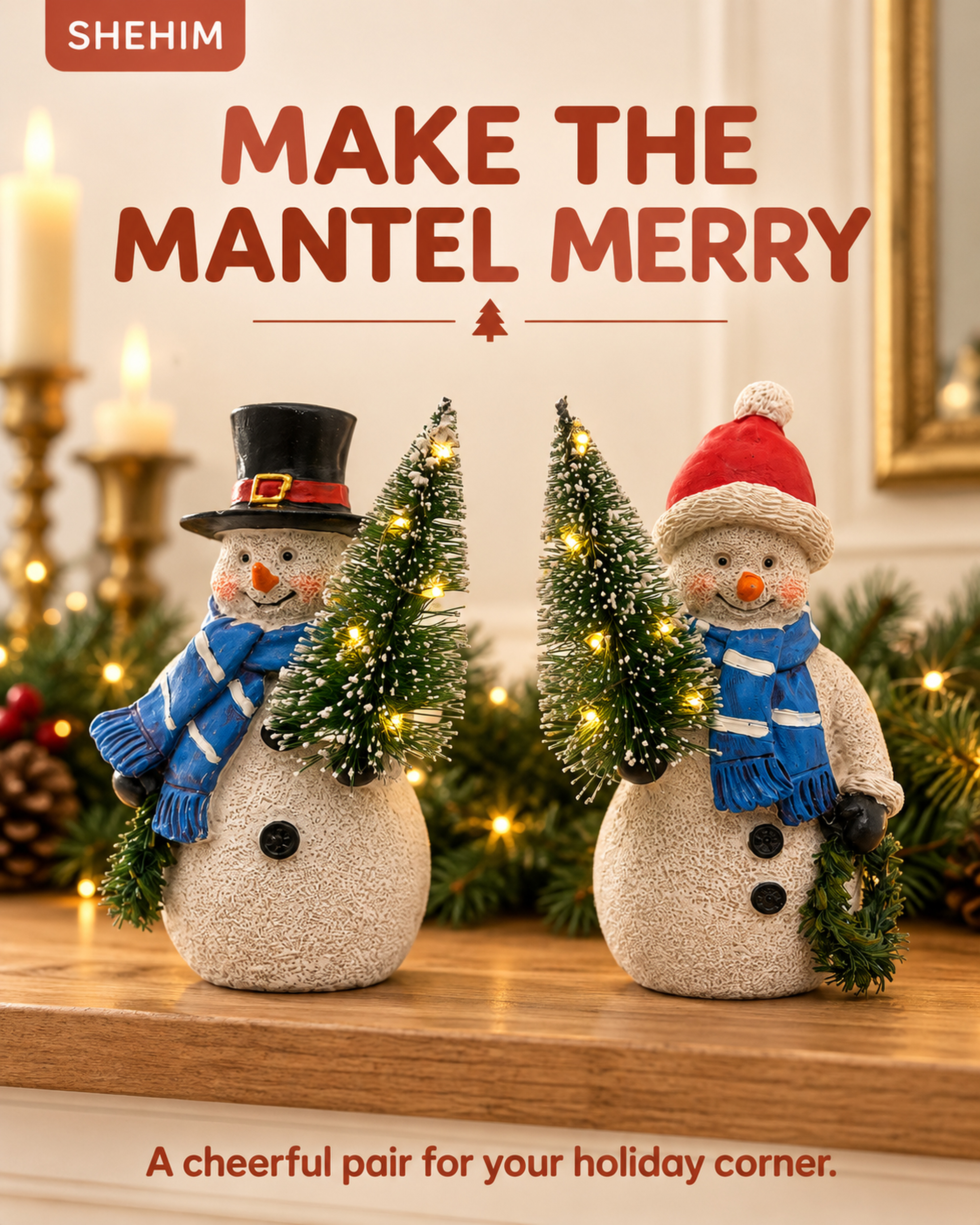 Ayn Craft Christmas Decorations Indoor Lighted Resin Snowman Figurines Duo 5.3'' Tall