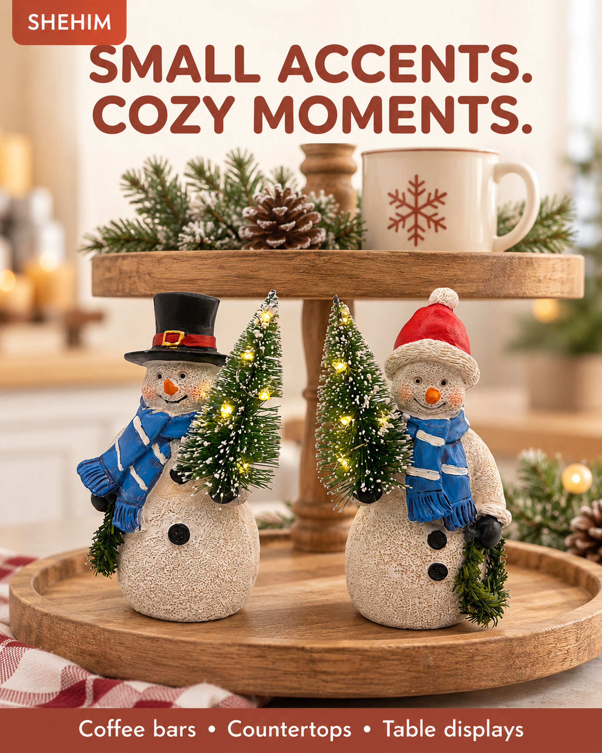 Ayn Craft Christmas Decorations Indoor Lighted Resin Snowman Figurines Duo 5.3'' Tall