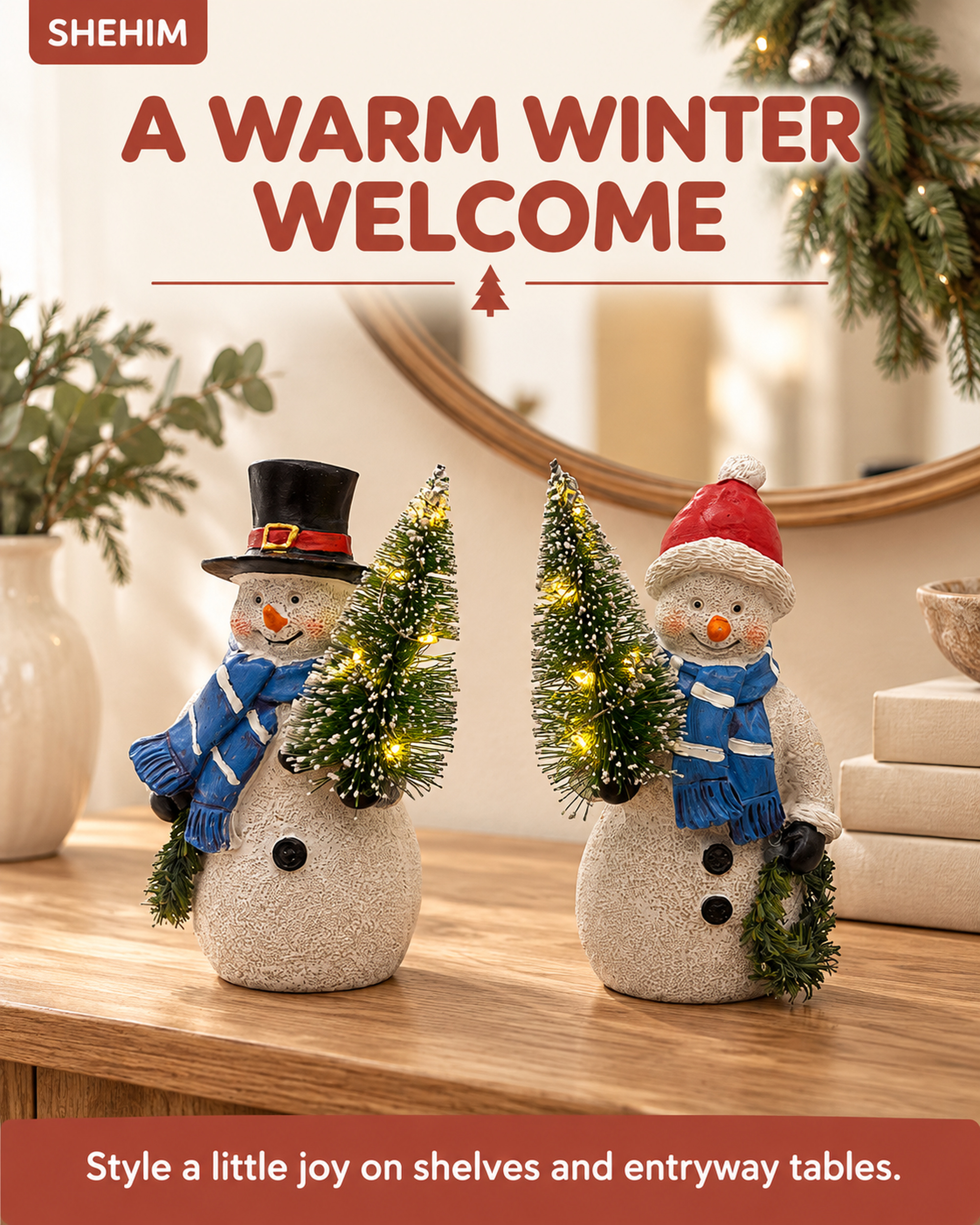 Ayn Craft Christmas Decorations Indoor Lighted Resin Snowman Figurines Duo 5.3'' Tall