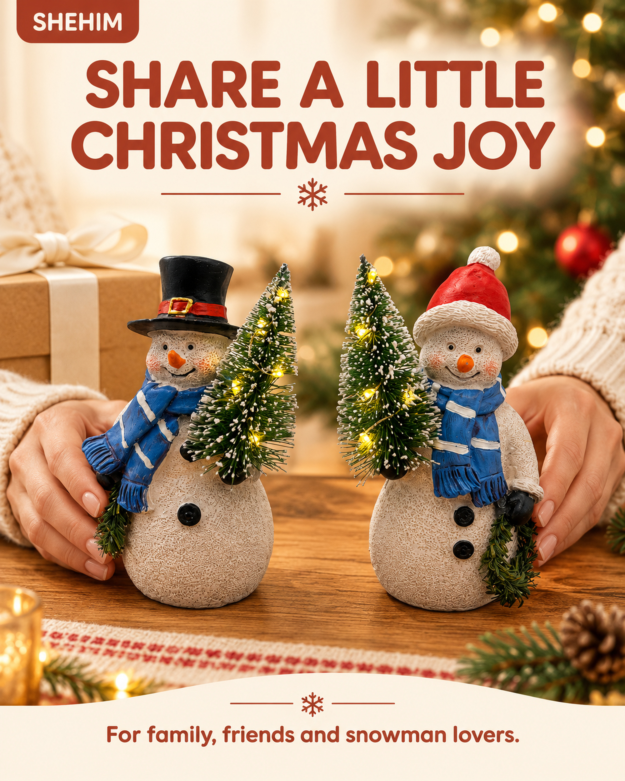 Ayn Craft Christmas Decorations Indoor Lighted Resin Snowman Figurines Duo 5.3'' Tall