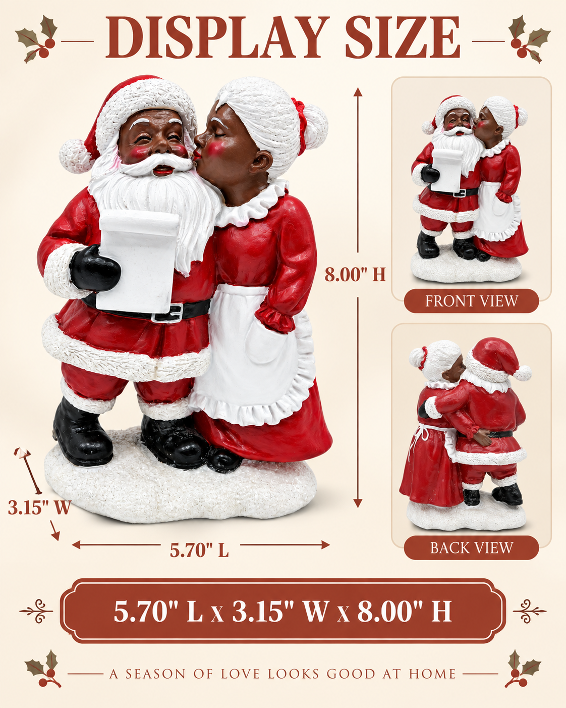  8-Inch African American Santa & Mrs. Claus Resin Christmas Figurine