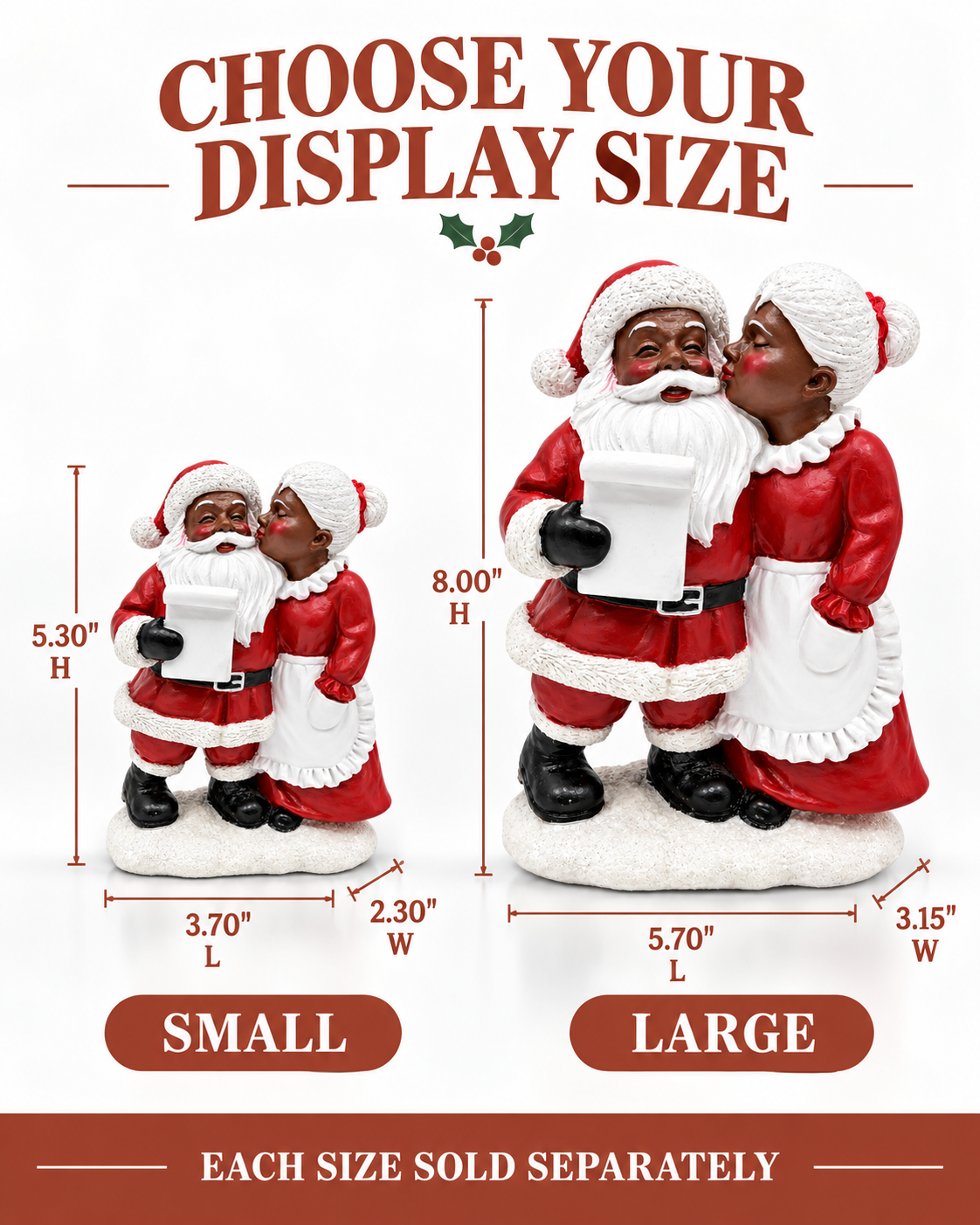  8-Inch African American Santa & Mrs. Claus Resin Christmas Figurine