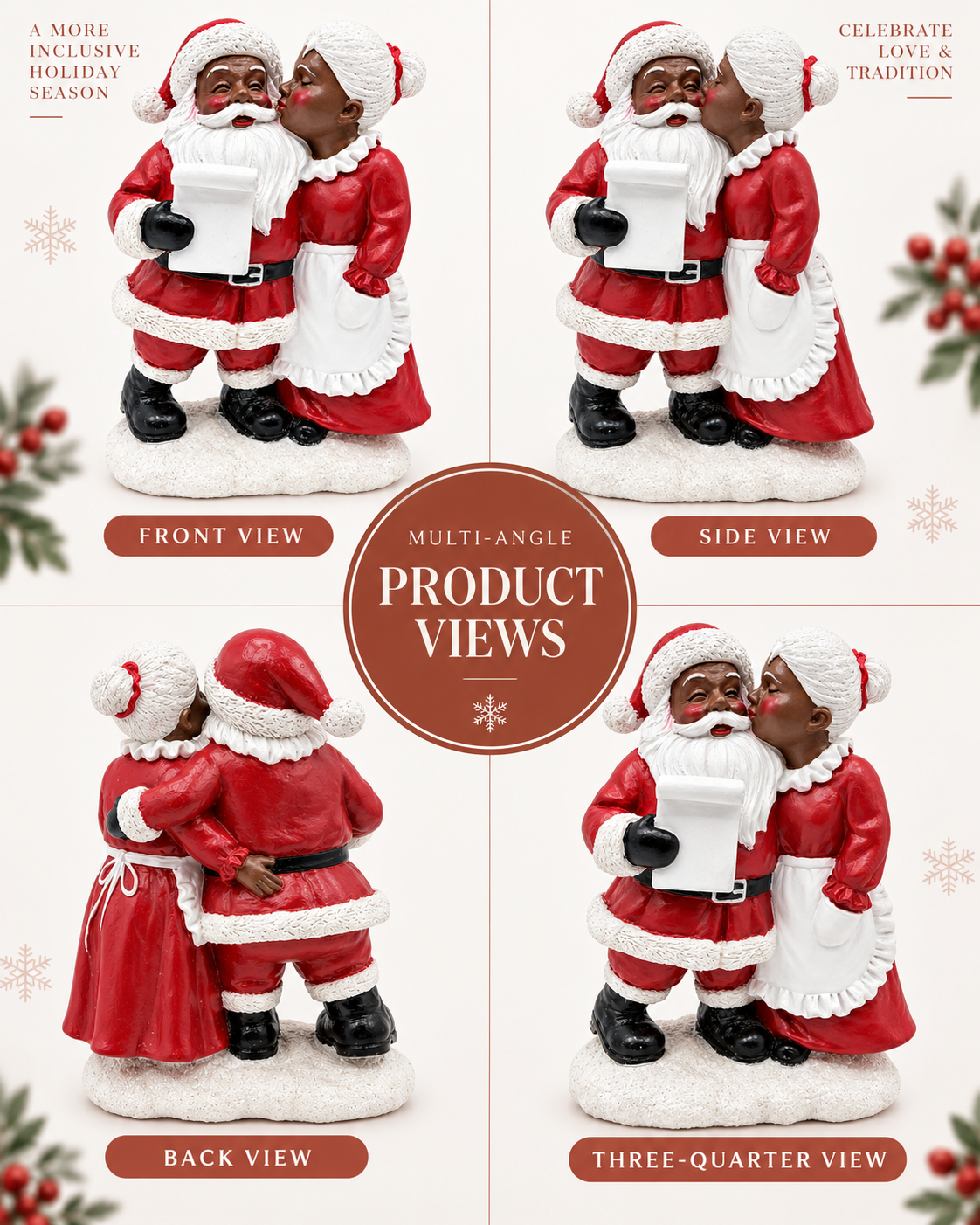  8-Inch African American Santa & Mrs. Claus Resin Christmas Figurine
