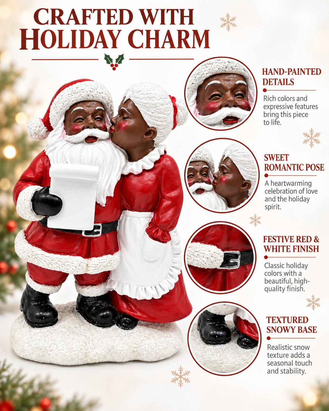  8-Inch African American Santa & Mrs. Claus Resin Christmas Figurine