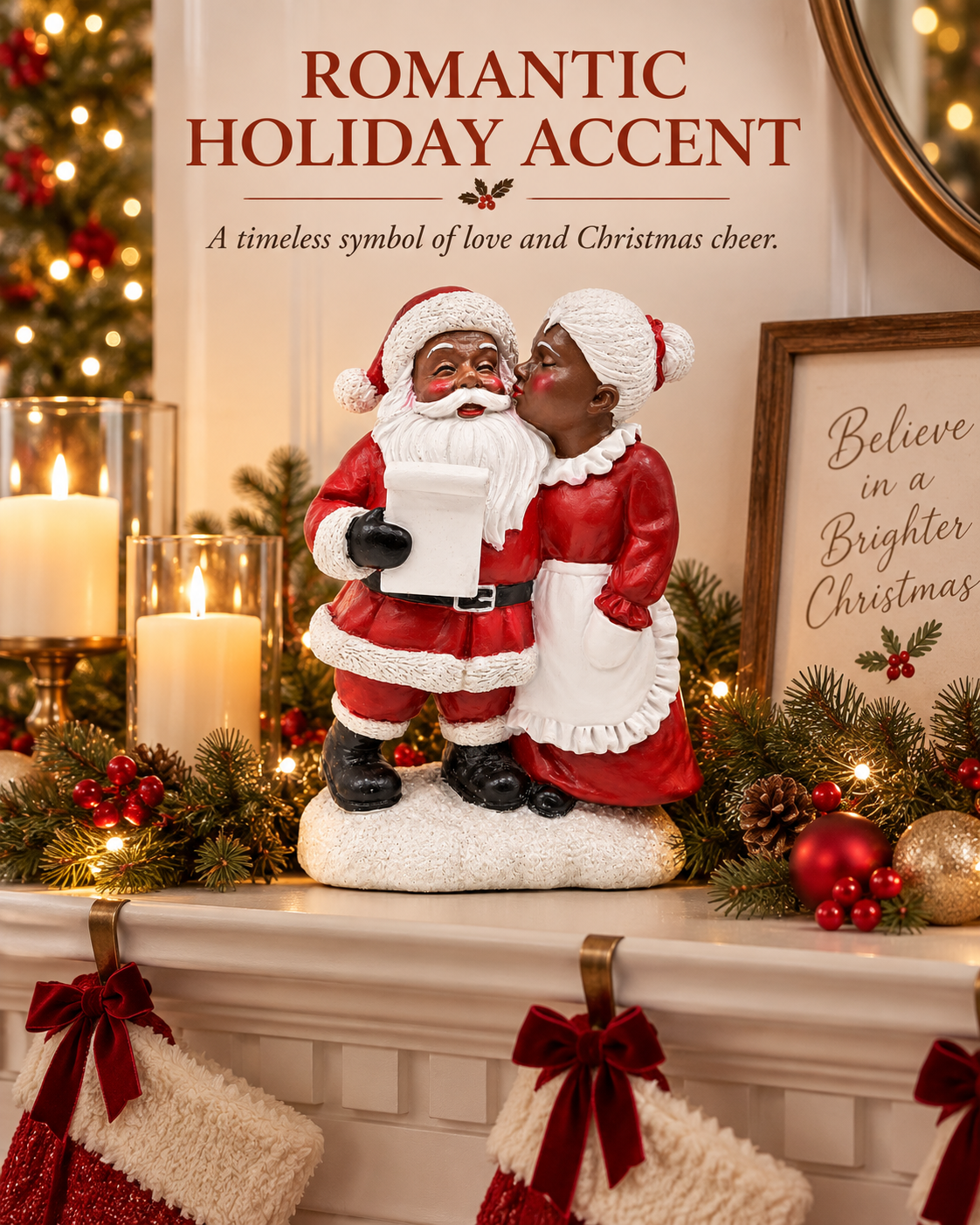  8-Inch African American Santa & Mrs. Claus Resin Christmas Figurine