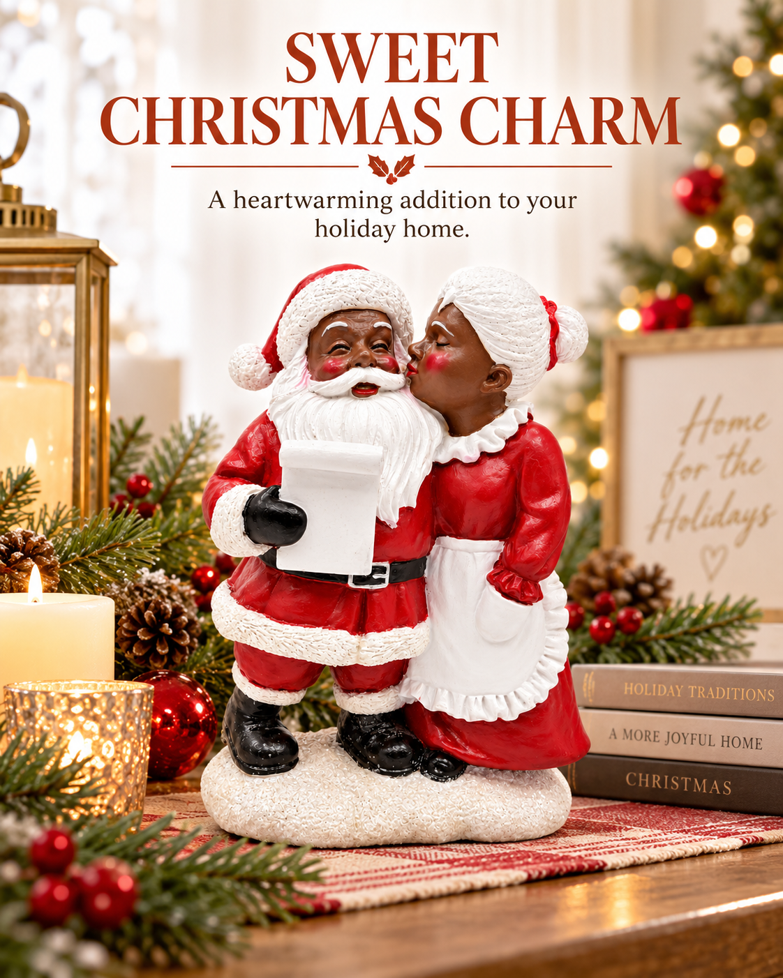  8-Inch African American Santa & Mrs. Claus Resin Christmas Figurine