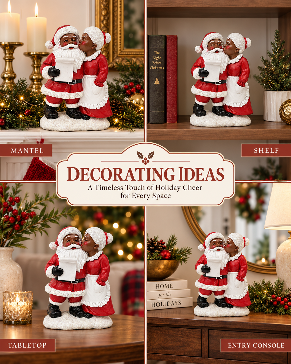  8-Inch African American Santa & Mrs. Claus Resin Christmas Figurine