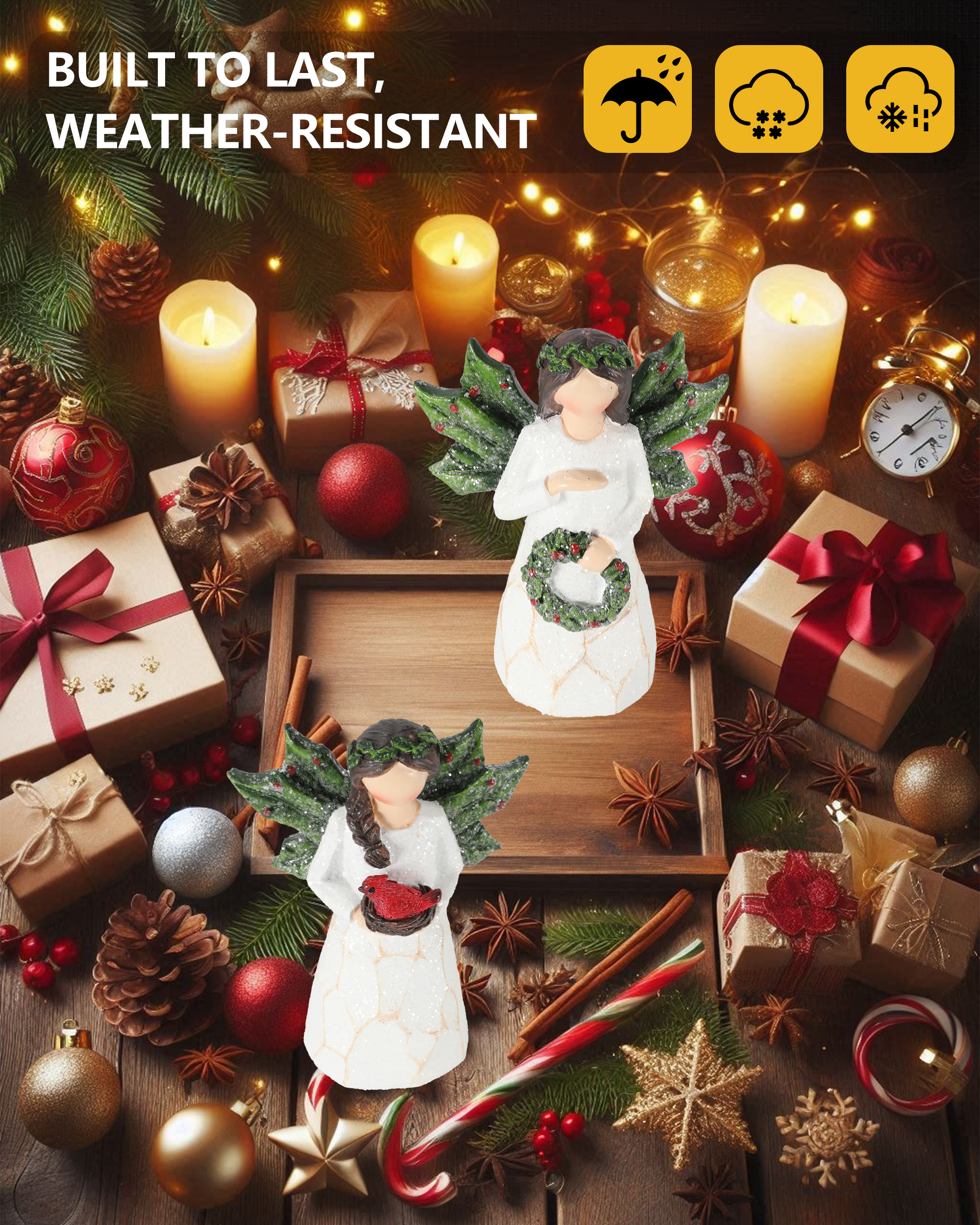 Sparkling Christmas Angel Figurines, Set of 2, 5.1" Tall