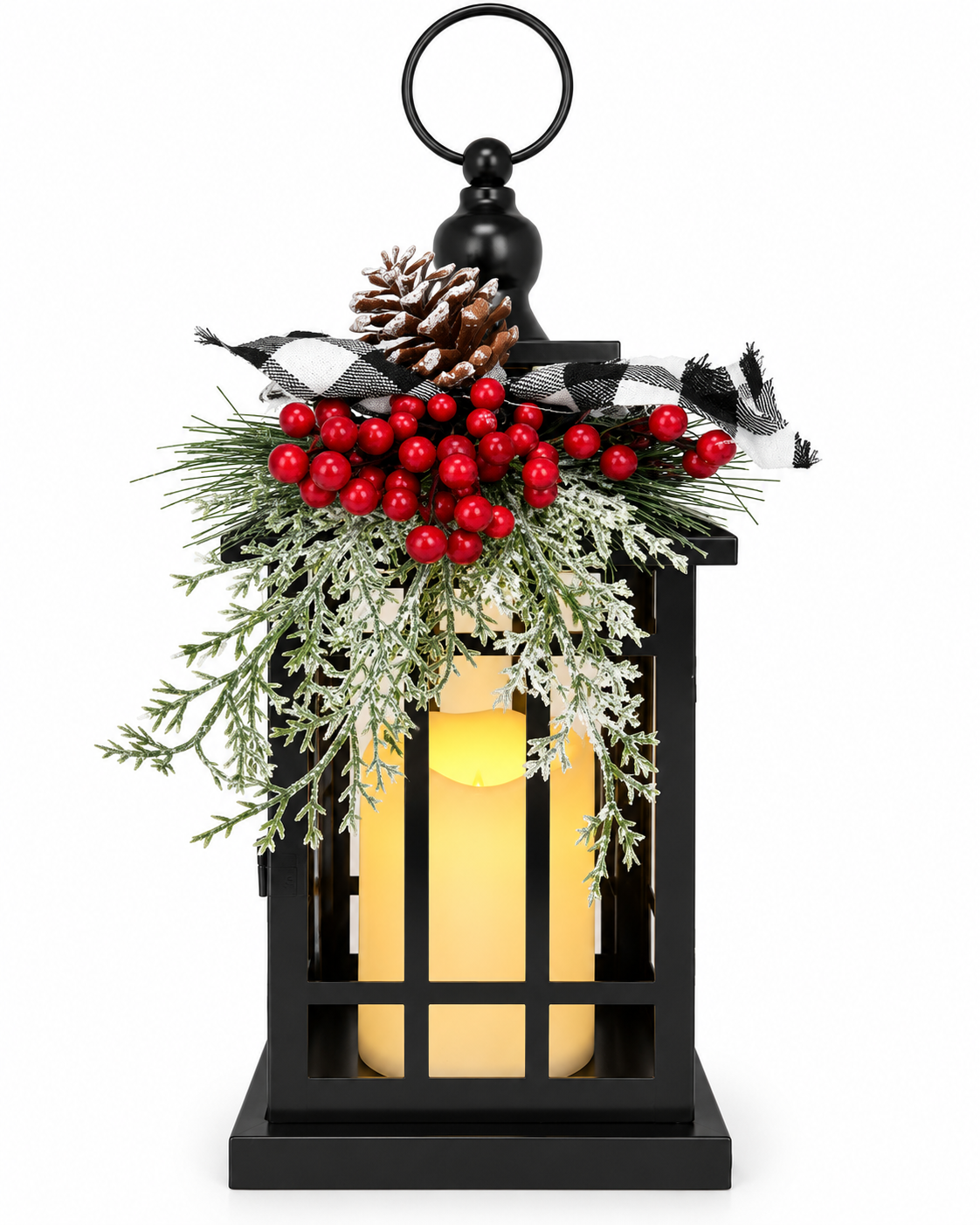 Vintage Metal Christmas Lantern with LED Candle, 1, 12 in