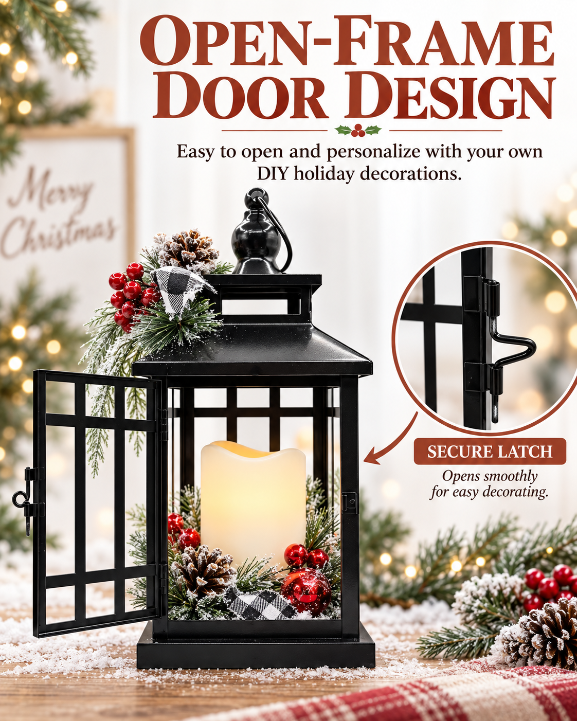 Vintage Metal Christmas Lantern with LED Candle, 1, 12 in
