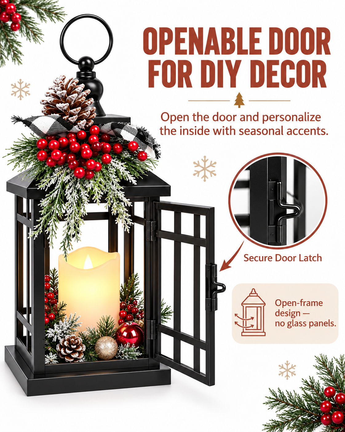 Vintage Metal Christmas Lantern with LED Candle, 1, 12 in