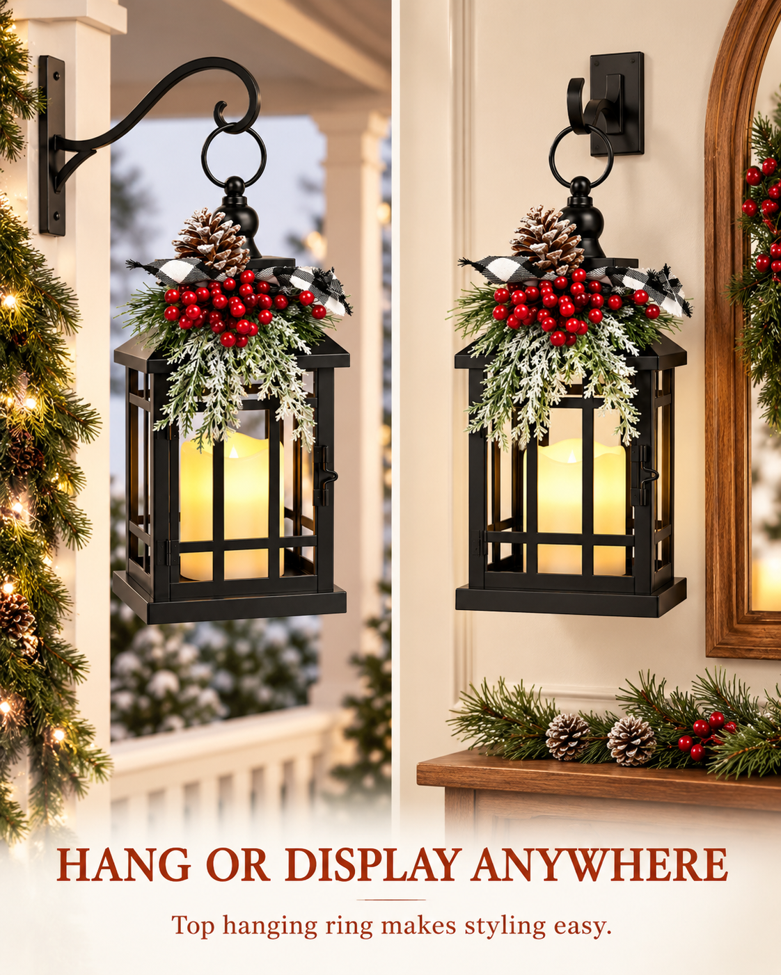 Vintage Metal Christmas Lantern with LED Candle, 1, 12 in