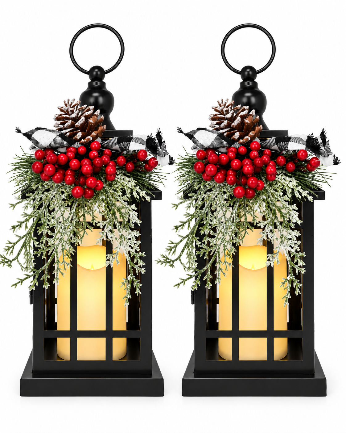 14'' Large Metal Christmas Lantern with 6-Hr Timer LED Candle Decor