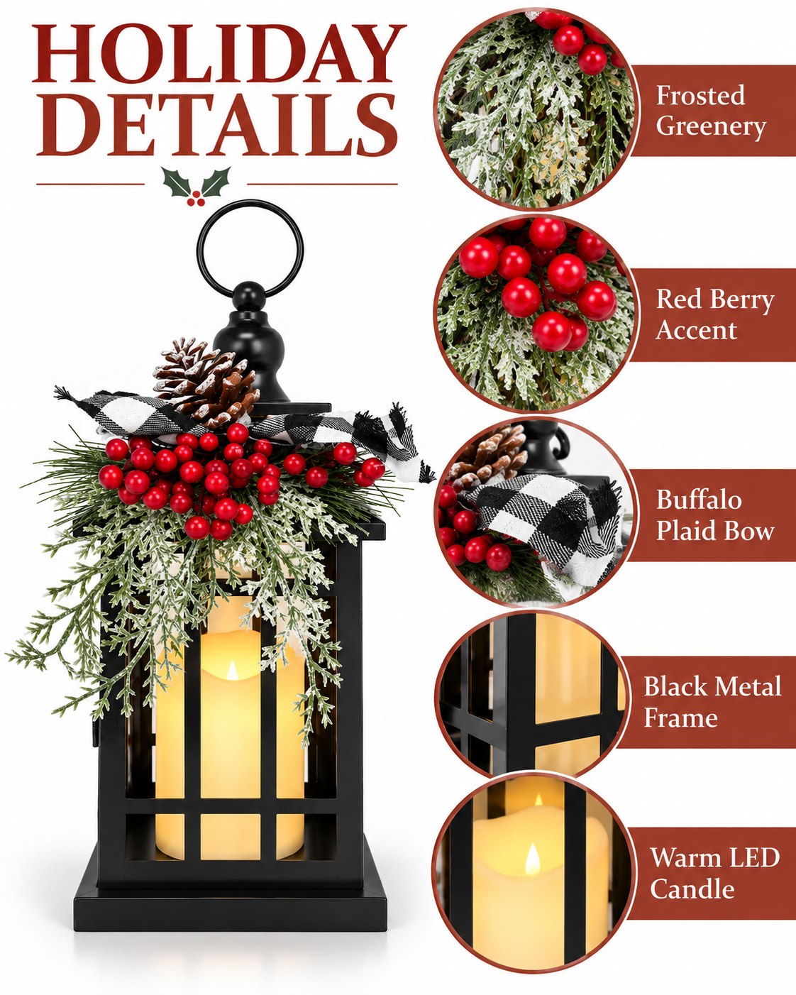 Vintage Metal Christmas Lantern with LED Candle, 1, 12 in