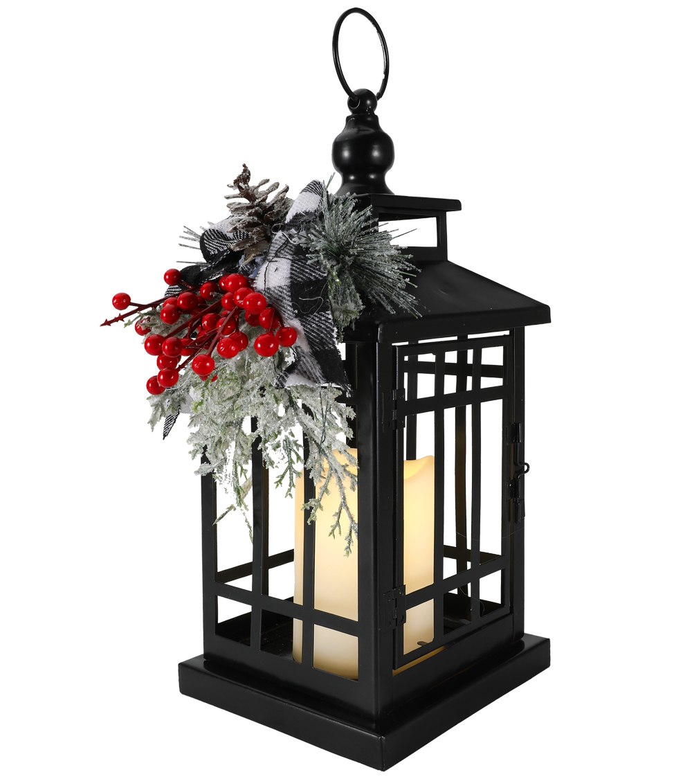 Vintage Metal Christmas Lantern with LED Candle, 1, 12 in