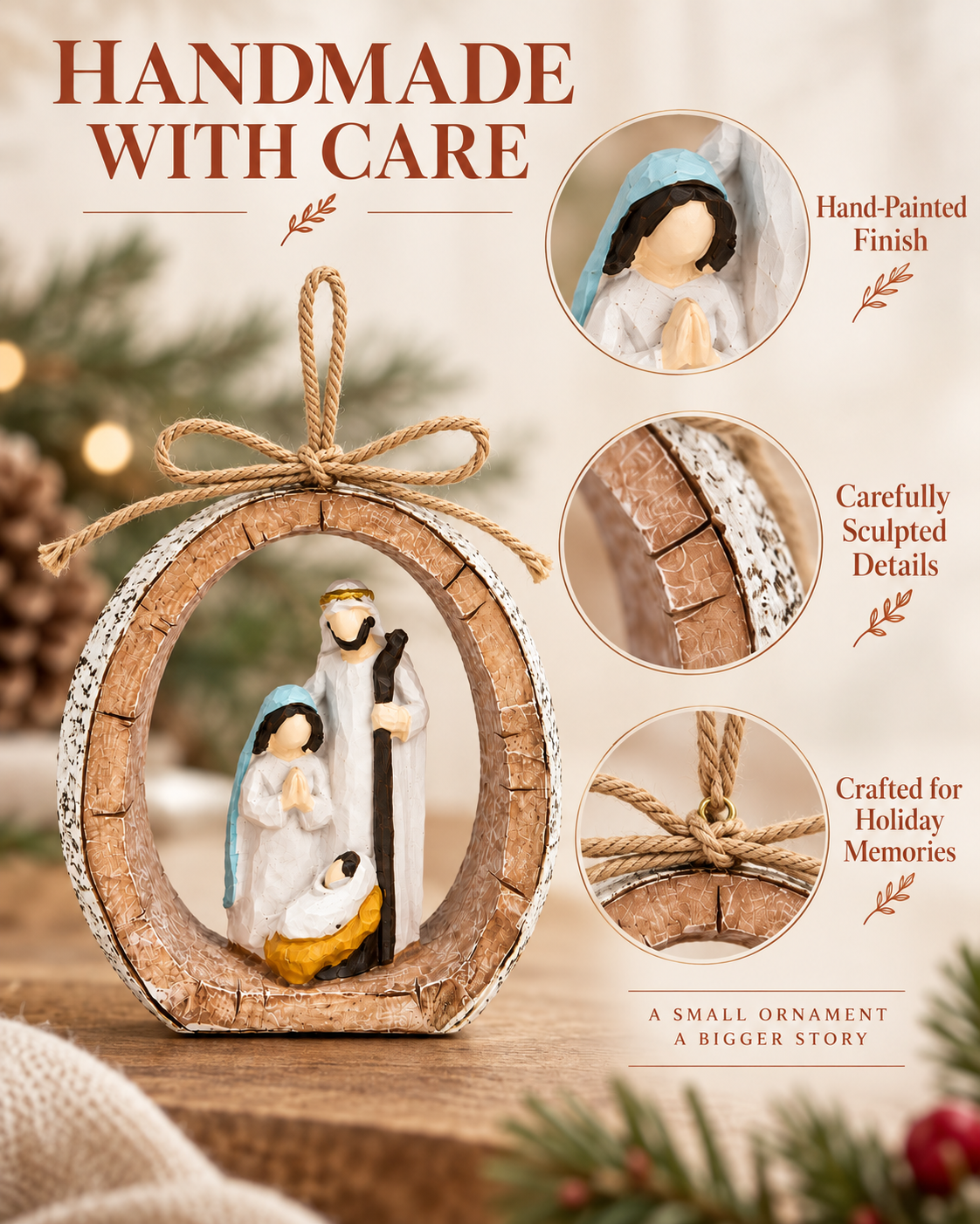 Nativity Ornament, Resin Holy Family Religious Christmas Ornaments