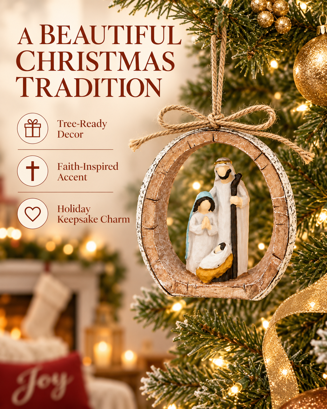 Nativity Ornament, Resin Holy Family Religious Christmas Ornaments