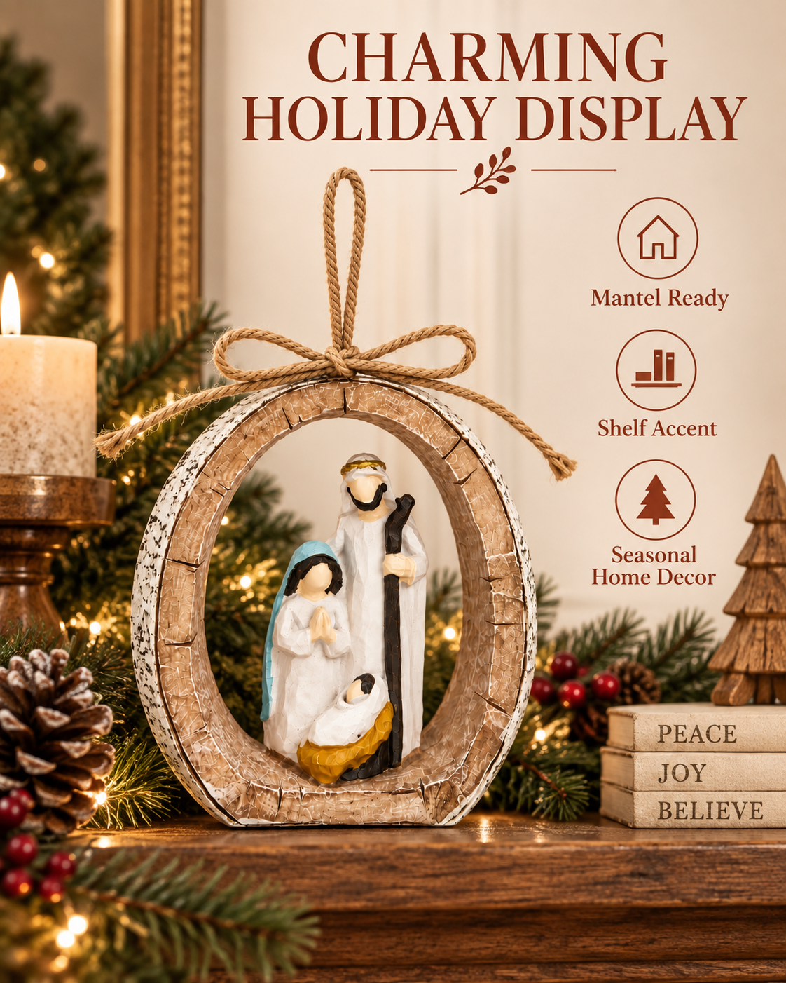Nativity Ornament, Resin Holy Family Religious Christmas Ornaments
