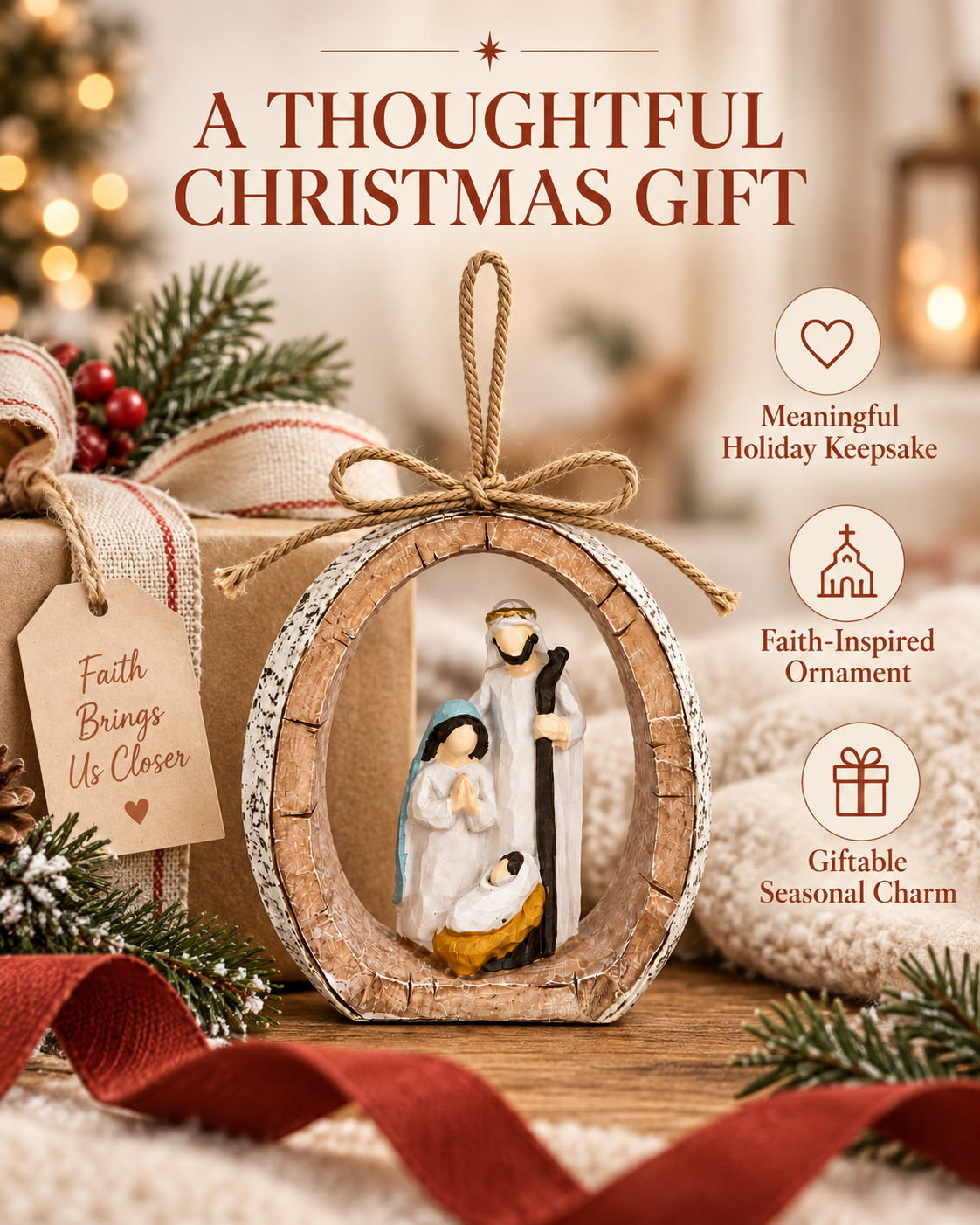Nativity Ornament, Resin Holy Family Religious Christmas Ornaments