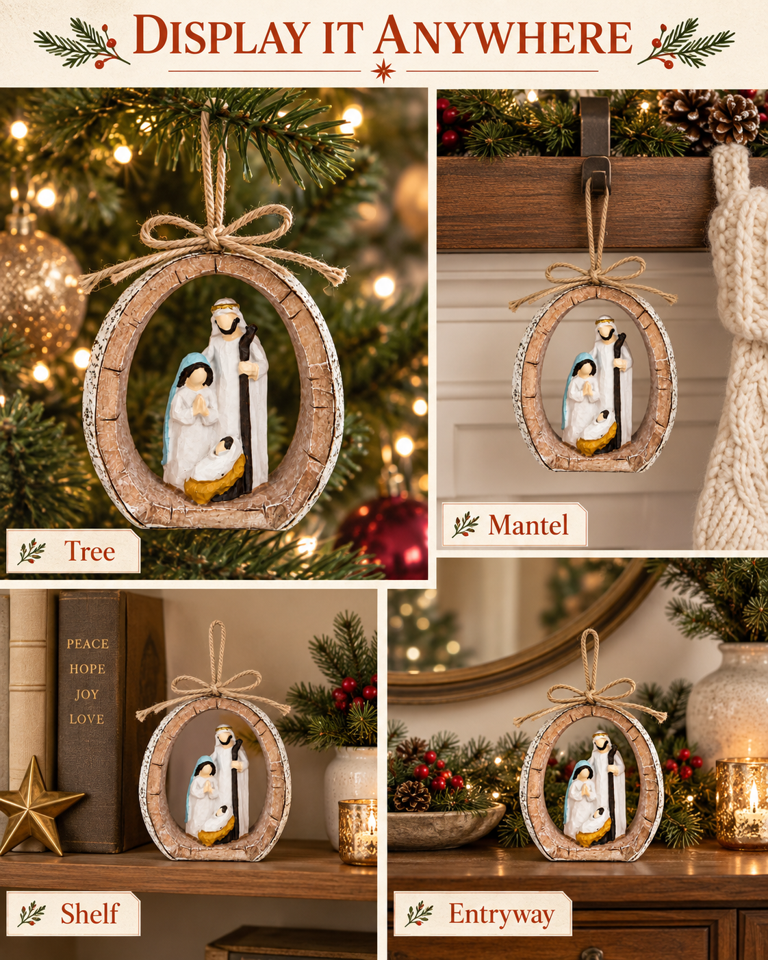 Nativity Ornament, Resin Holy Family Religious Christmas Ornaments