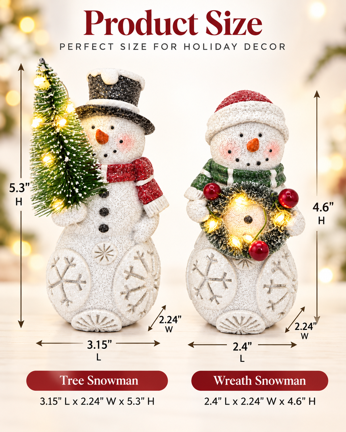 Set of 2 Lighted Snowman Figurine Tree & Wreath Indoor Christmas Decoration