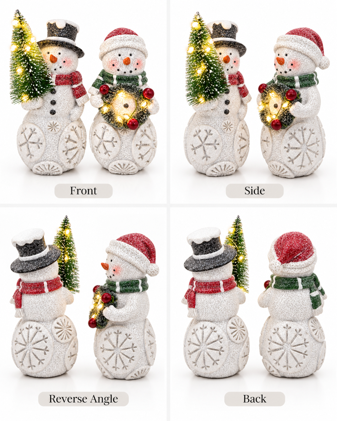 Set of 2 Lighted Snowman Figurine Tree & Wreath Indoor Christmas Decoration