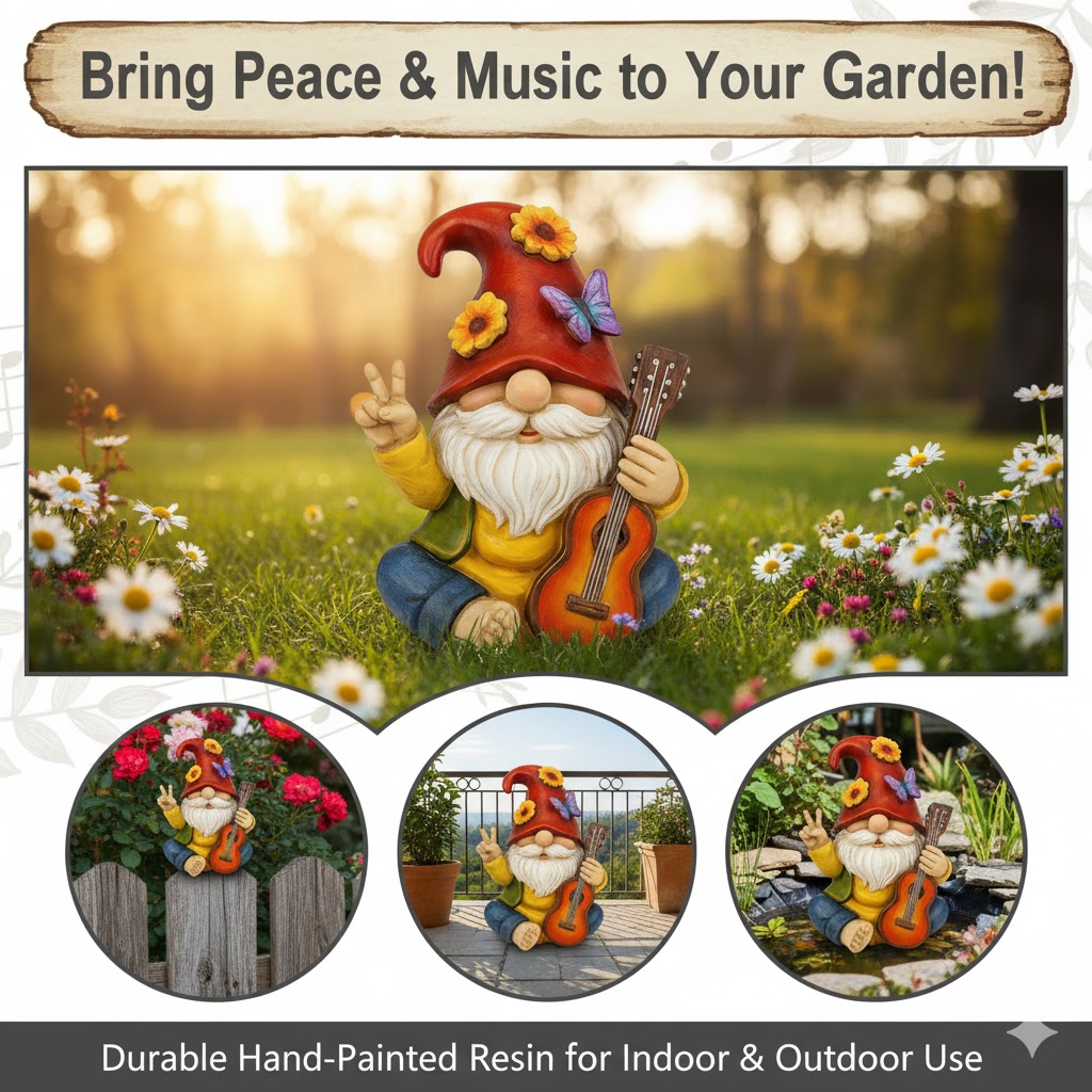  Peace Sign Garden Gnome Figurine Outdoor Statue