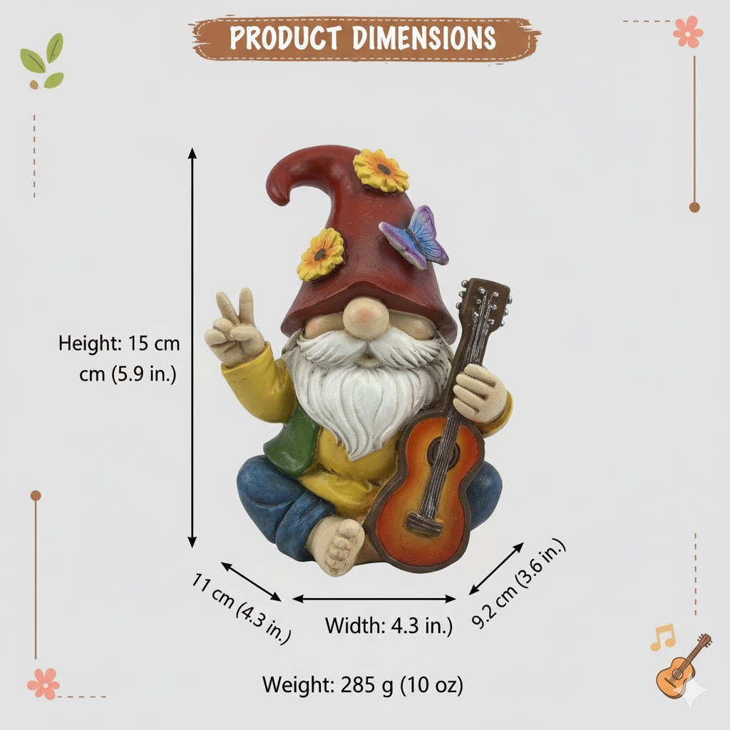  Peace Sign Garden Gnome Figurine Outdoor Statue