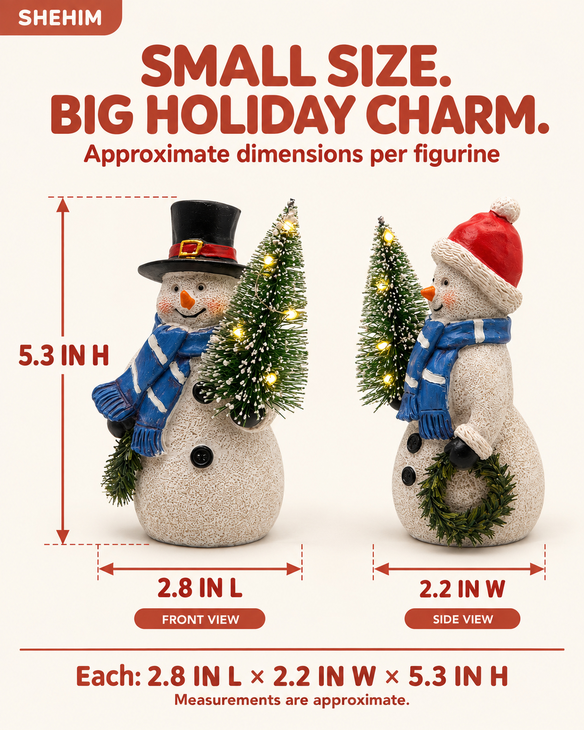 Ayn Craft Christmas Decorations Indoor Lighted Resin Snowman Figurines Duo 5.3'' Tall
