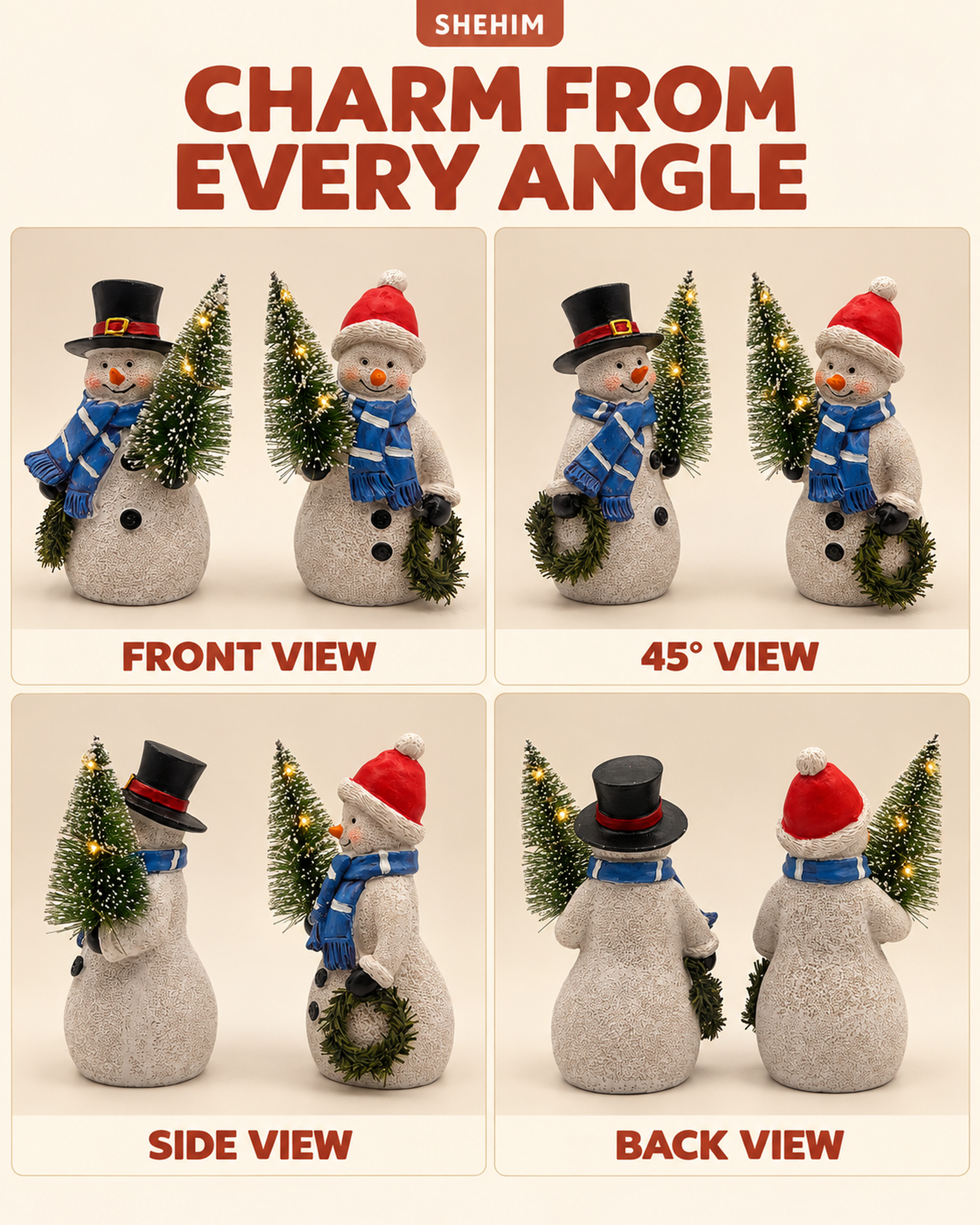 Ayn Craft Christmas Decorations Indoor Lighted Resin Snowman Figurines Duo 5.3'' Tall