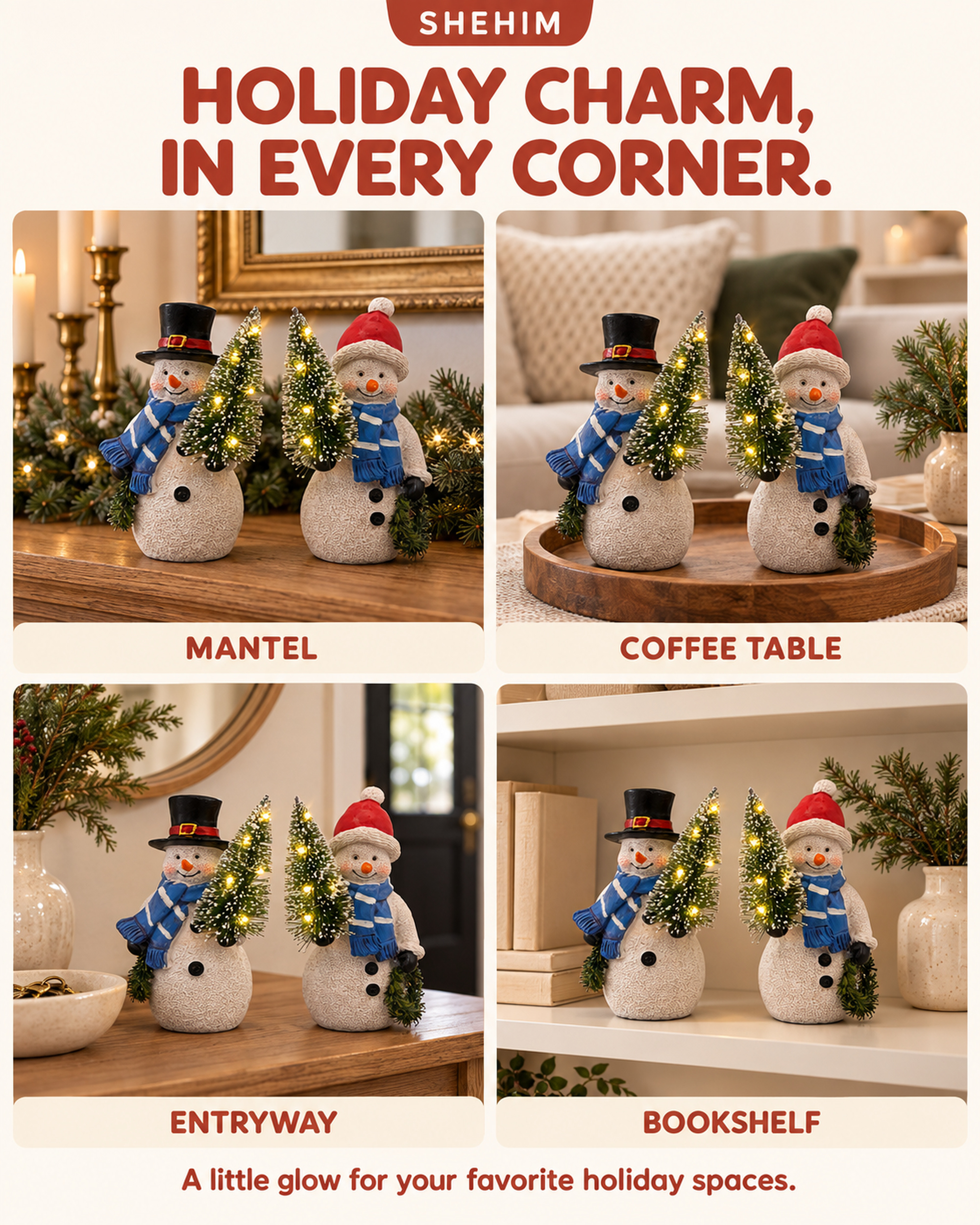 Ayn Craft Christmas Decorations Indoor Lighted Resin Snowman Figurines Duo 5.3'' Tall