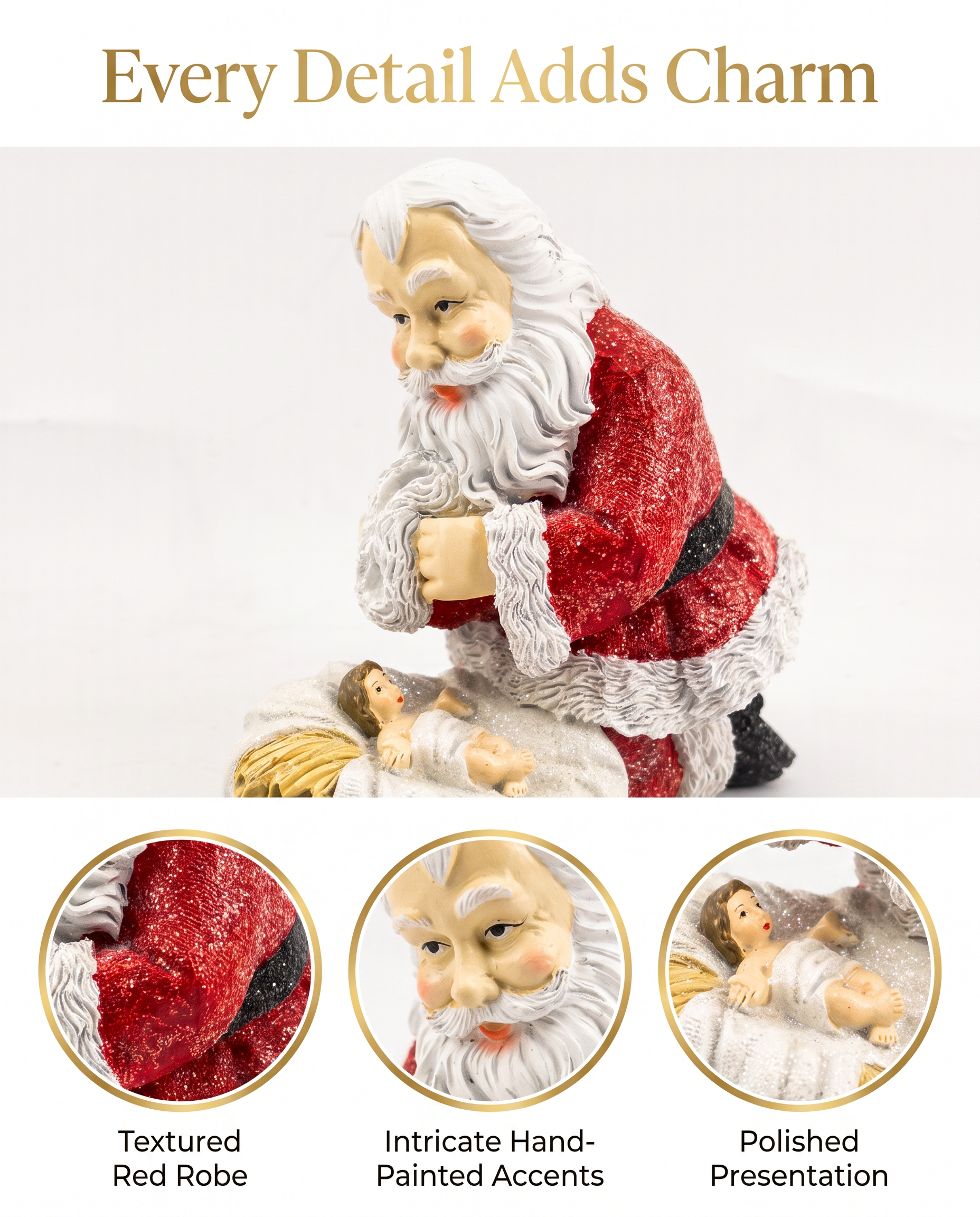 Christmas Decor Santa Kneeling Nativity Baby Jesus Resin Figurine 5.2 inch
