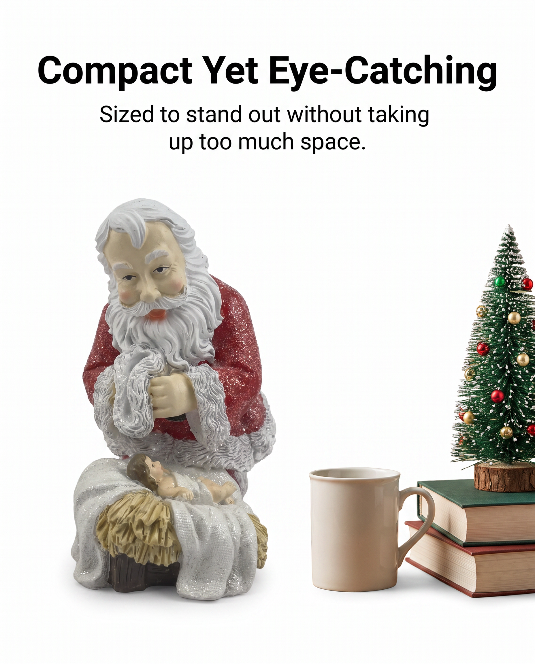 Christmas Decor Santa Kneeling Nativity Baby Jesus Resin Figurine 5.2 inch