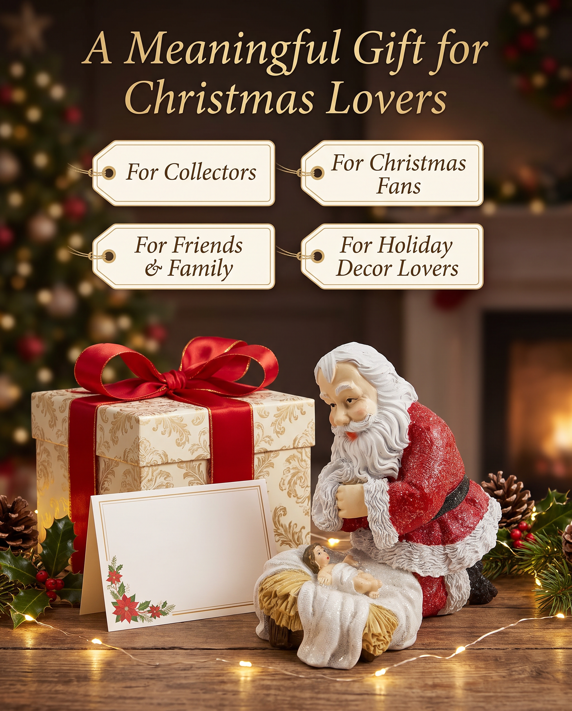 Christmas Decor Santa Kneeling Nativity Baby Jesus Resin Figurine 5.2 inch