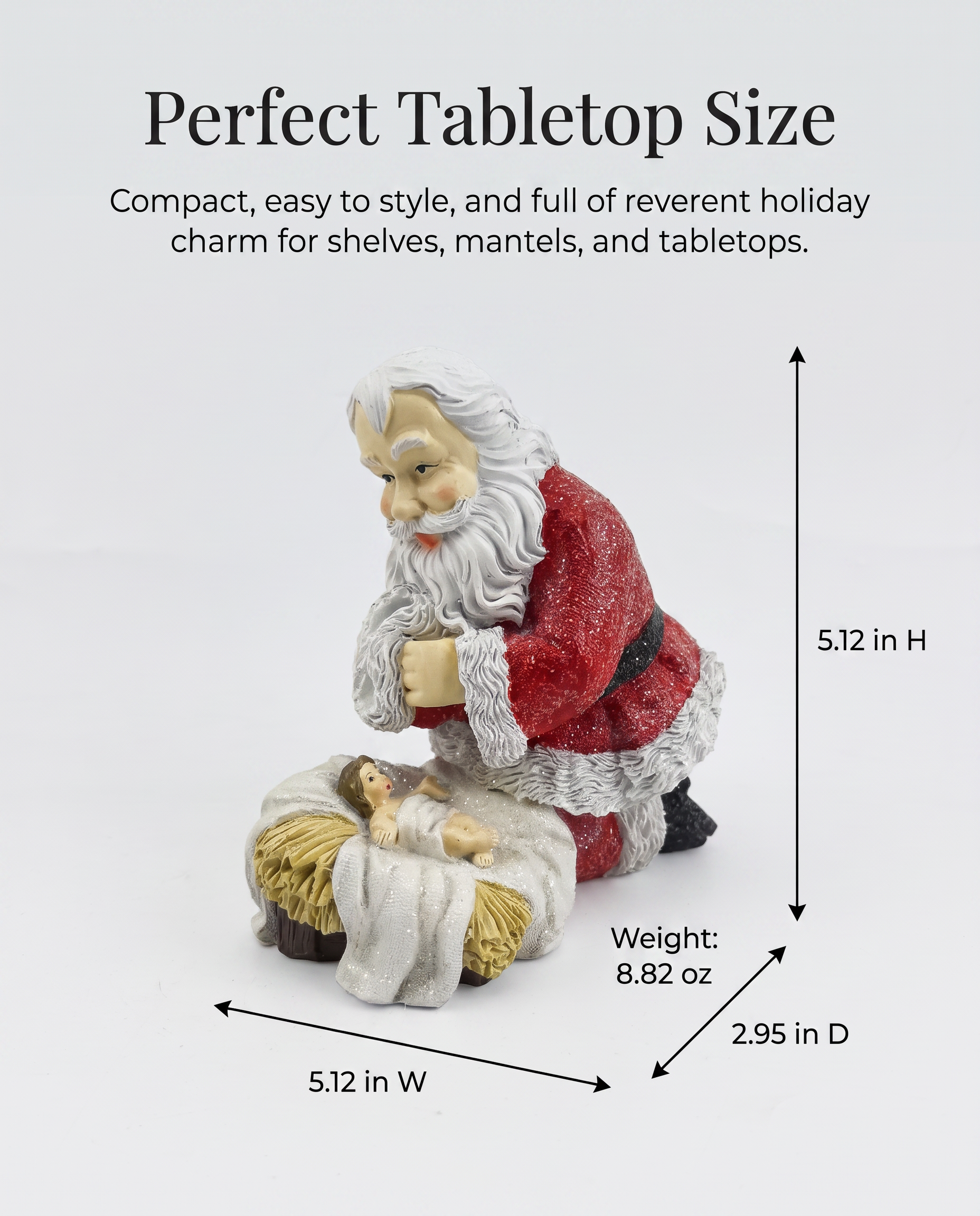 Christmas Decor Santa Kneeling Nativity Baby Jesus Resin Figurine 5.2 inch