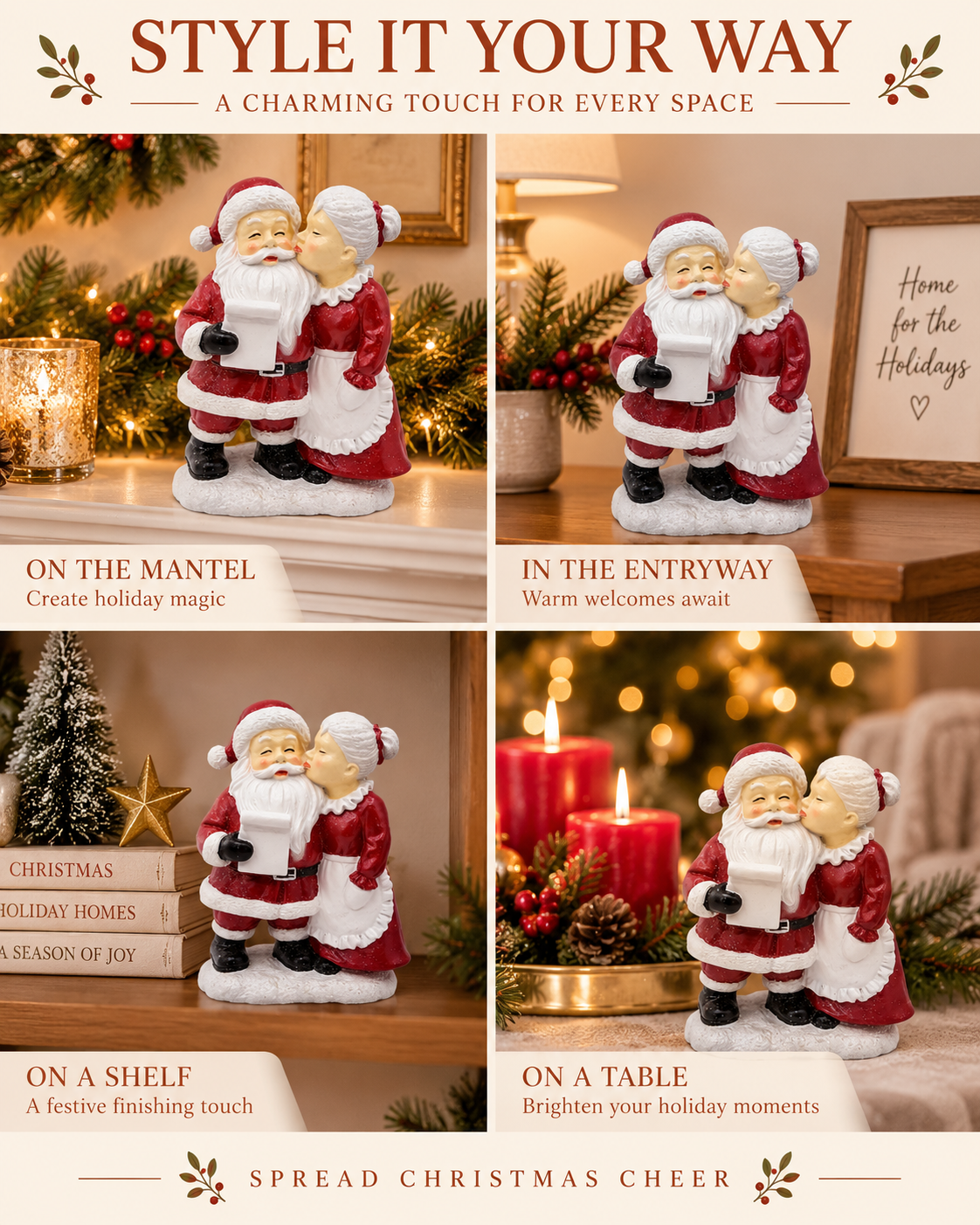 Mrs. Claus Resin Christmas Figurine Seasonal Décor Gift